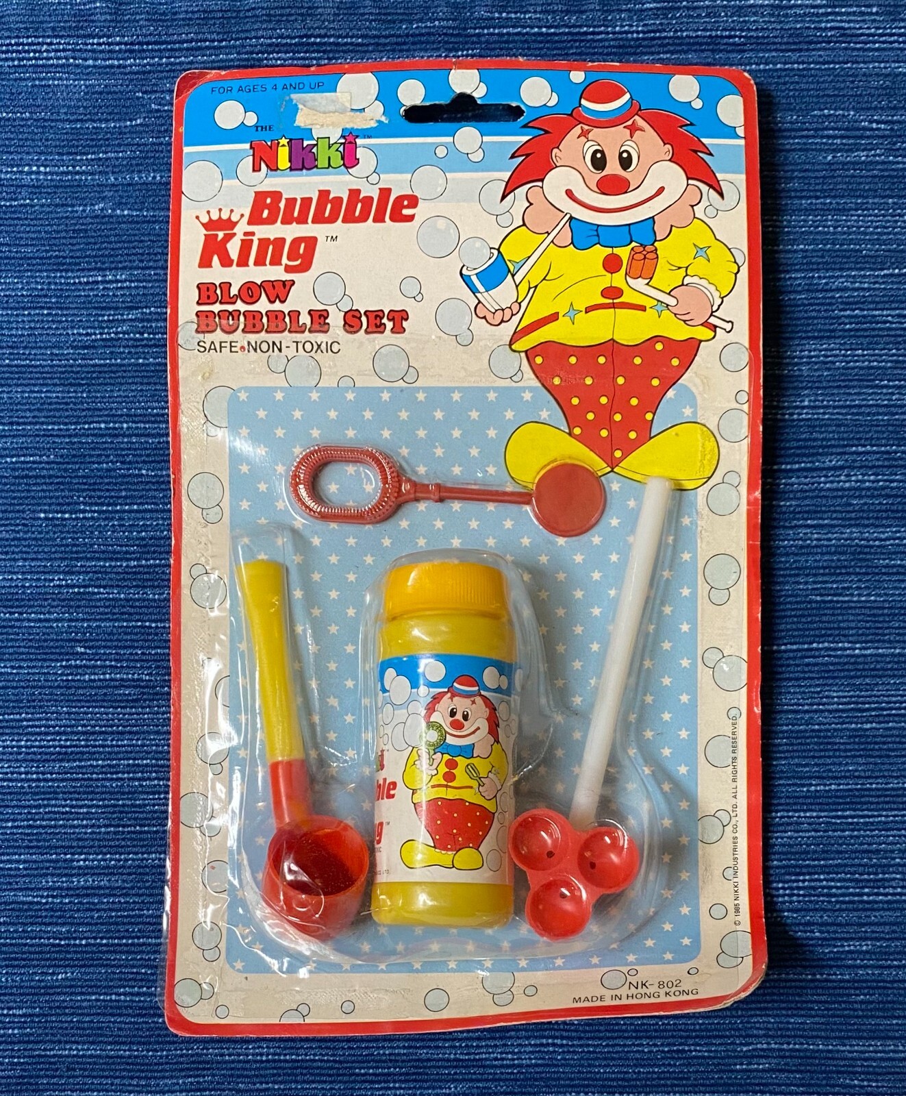 NOS 1985 Vintage Nikki Bubble King Blow Pipe Set USA Clown Carded 21B NOS 1985 Vintage Nikki Bubble King Blow Pipe Set USA Clown Carded 21B