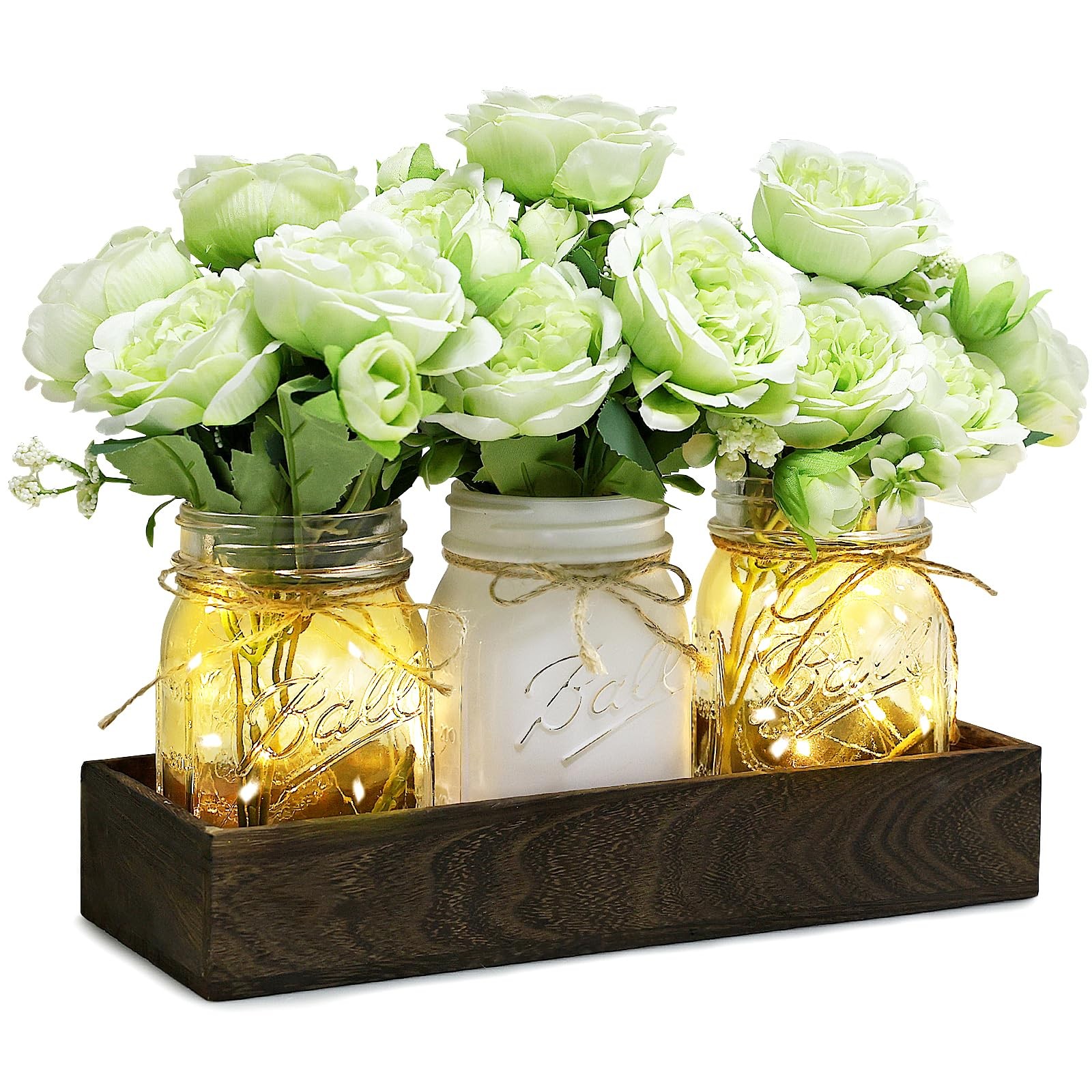 Nagobi Green Mason Jar Table 11 inches mason jar centerpiece, Nagobi Green Mason Jar Table 11 inches mason jar centerpiece,