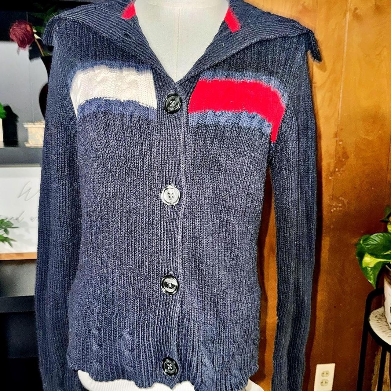 Vintage Tommy Hilfiger Flag Cable Knit Cardigan L Vintage Tommy Hilfiger Flag Cable Knit Cardigan L
