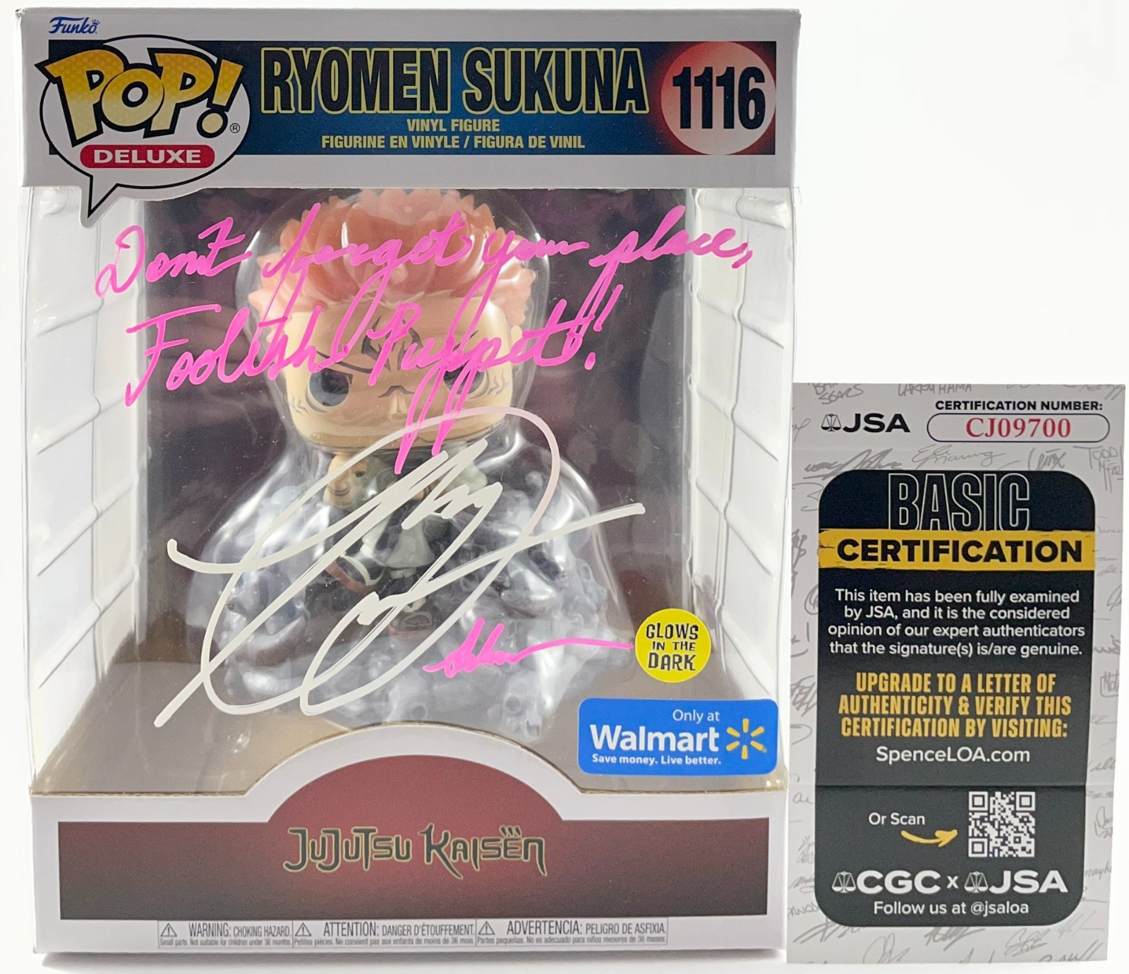 Ray Chase Signed JuJuTsu Kaisen Ryomen Sukuna GITD Funko POP Vinyl 1116 JSA COA