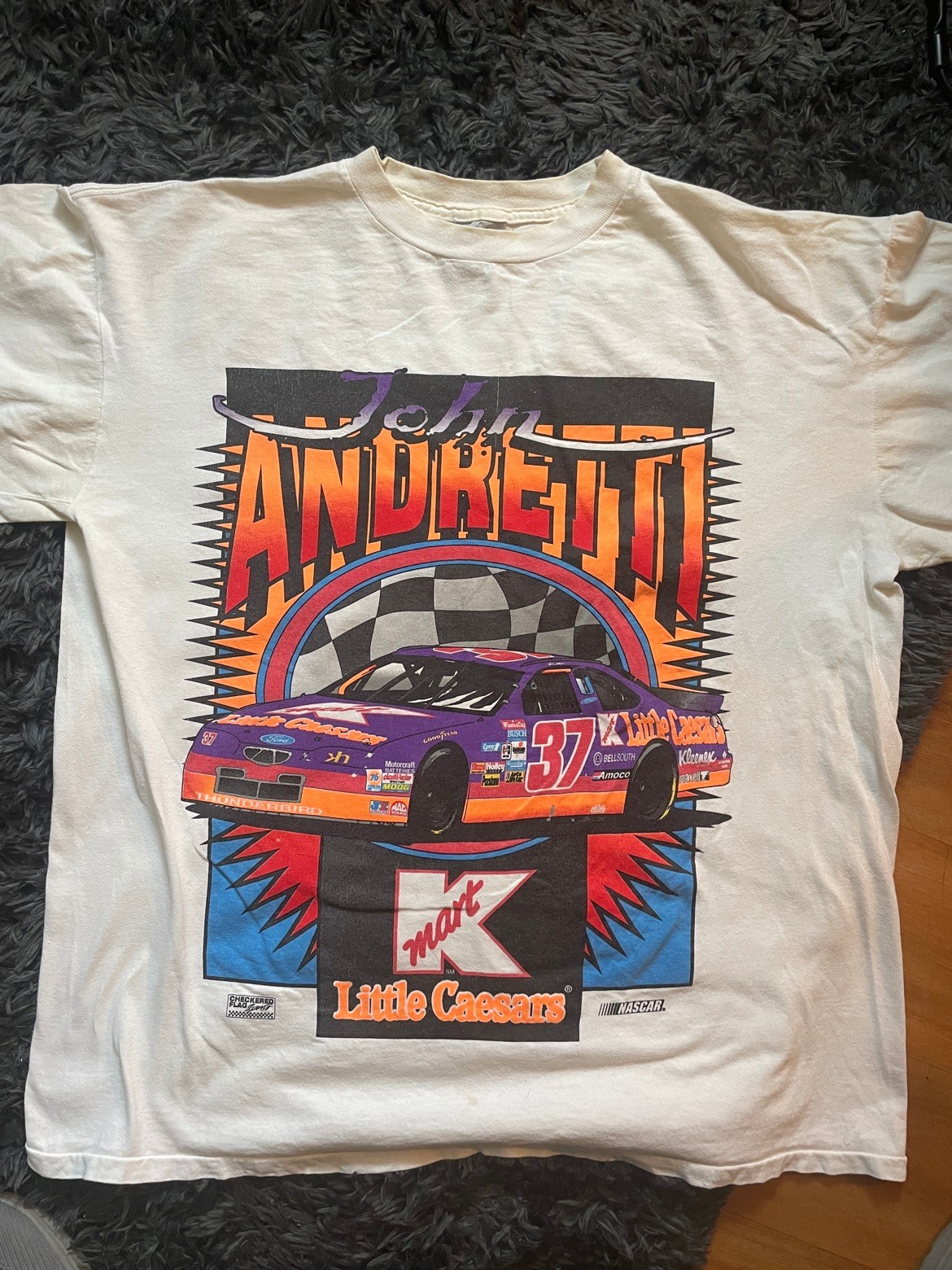 Vintage 90s John Andretti #37 Kmart NASCAR T-Shirt XL White Tultex Vintage 90s John Andretti #37 Kmart NASCAR T-Shirt XL White Tultex