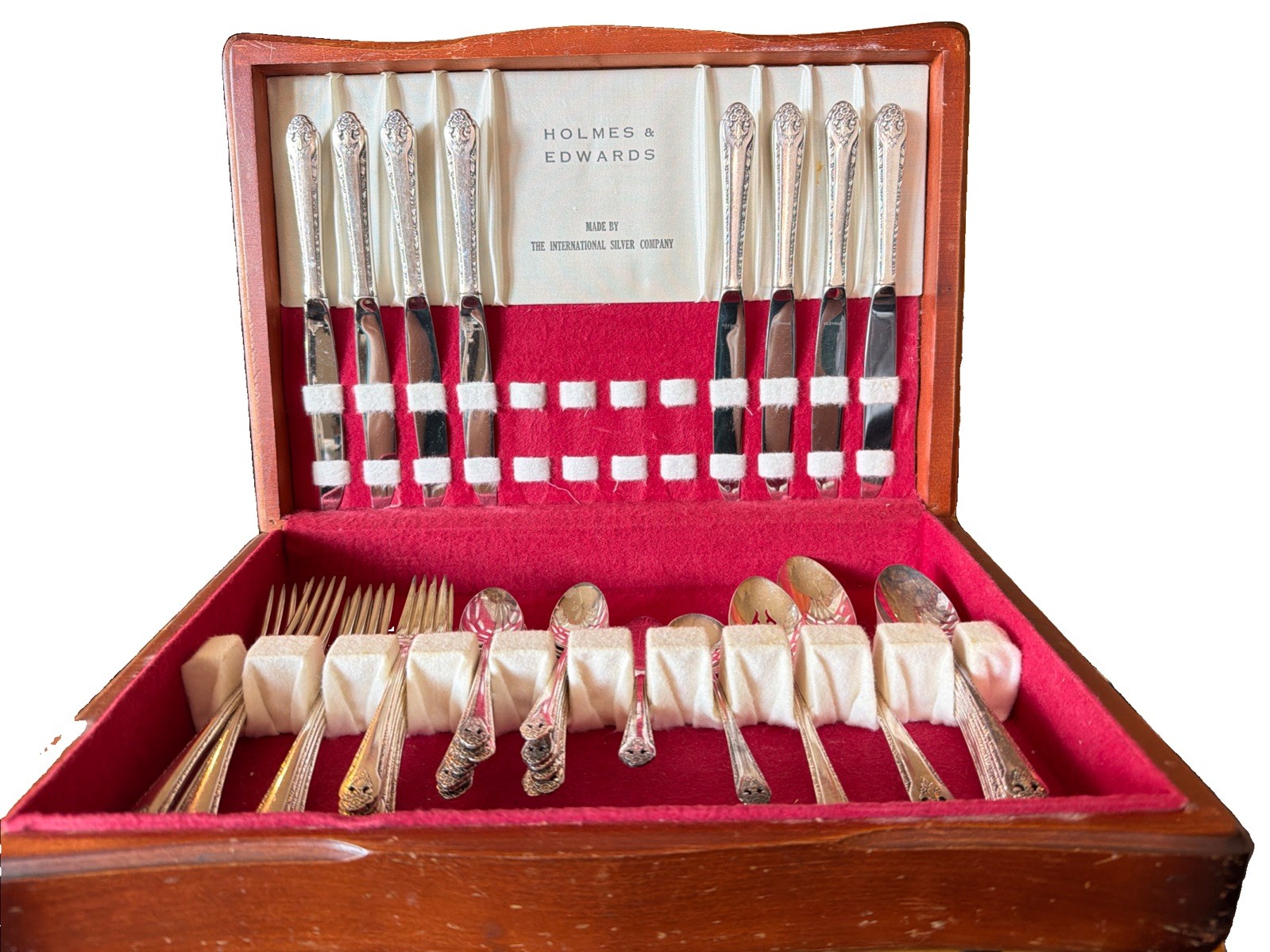 Holmes & Edwards Lovely Lady 1937 Silverplate Flatware 49 Piece Set + Box VTG
