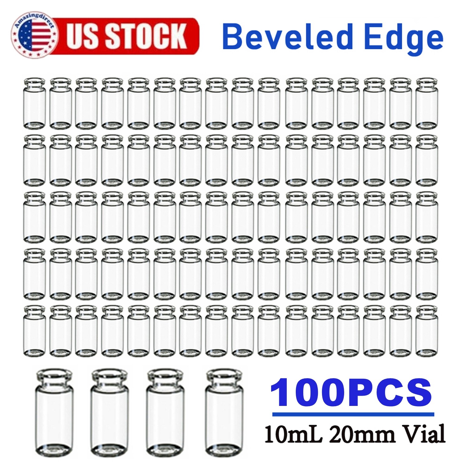 1200pcs 10ml Sample Vials Clear Glass Bottle 20mm Crimp Top Headspace HPLC Flat