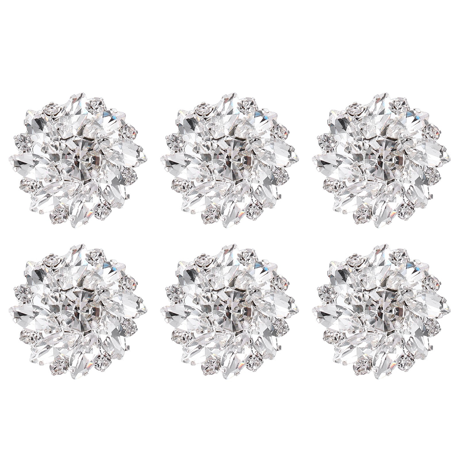 6 x Flower Sewing Rhinestone Buttons 1 Inch Crystal Shank Silver White