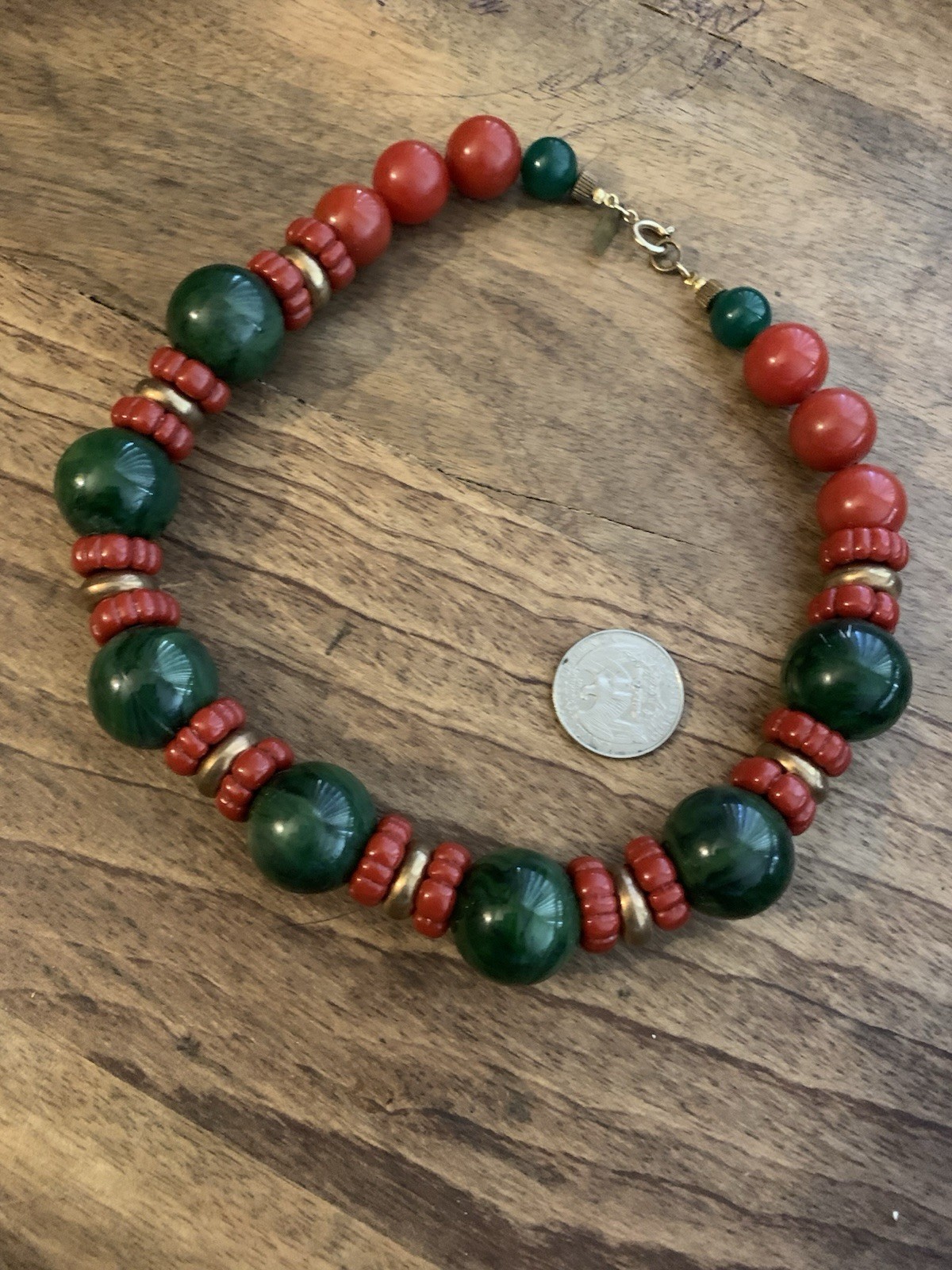 Vintage Signed Pauline Rader 80s High End Designer Chunky Red Green Necklace Vintage Signed Pauline Rader 80s High End Designer Chunky Red Green Necklace