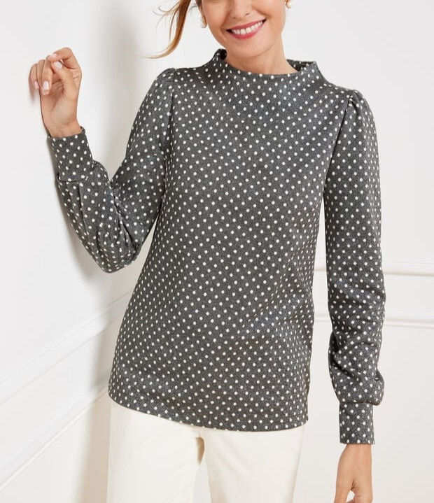 Talbots Plus Long Sleeve Top Sweater Sparkle Dot Jacquard Gray Metallic 2X