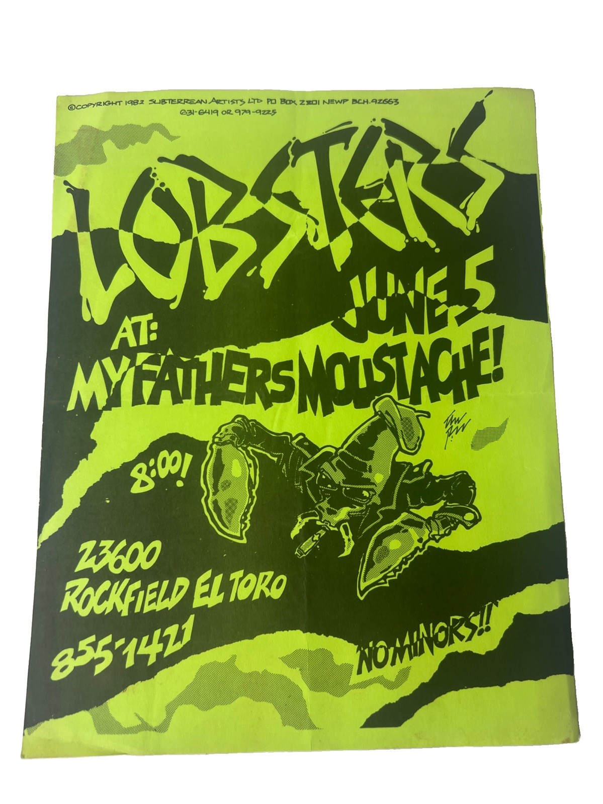 1982 The Lobsters Biondo Italia OC Punk Flyer Steven Pizzaro Art Rare
