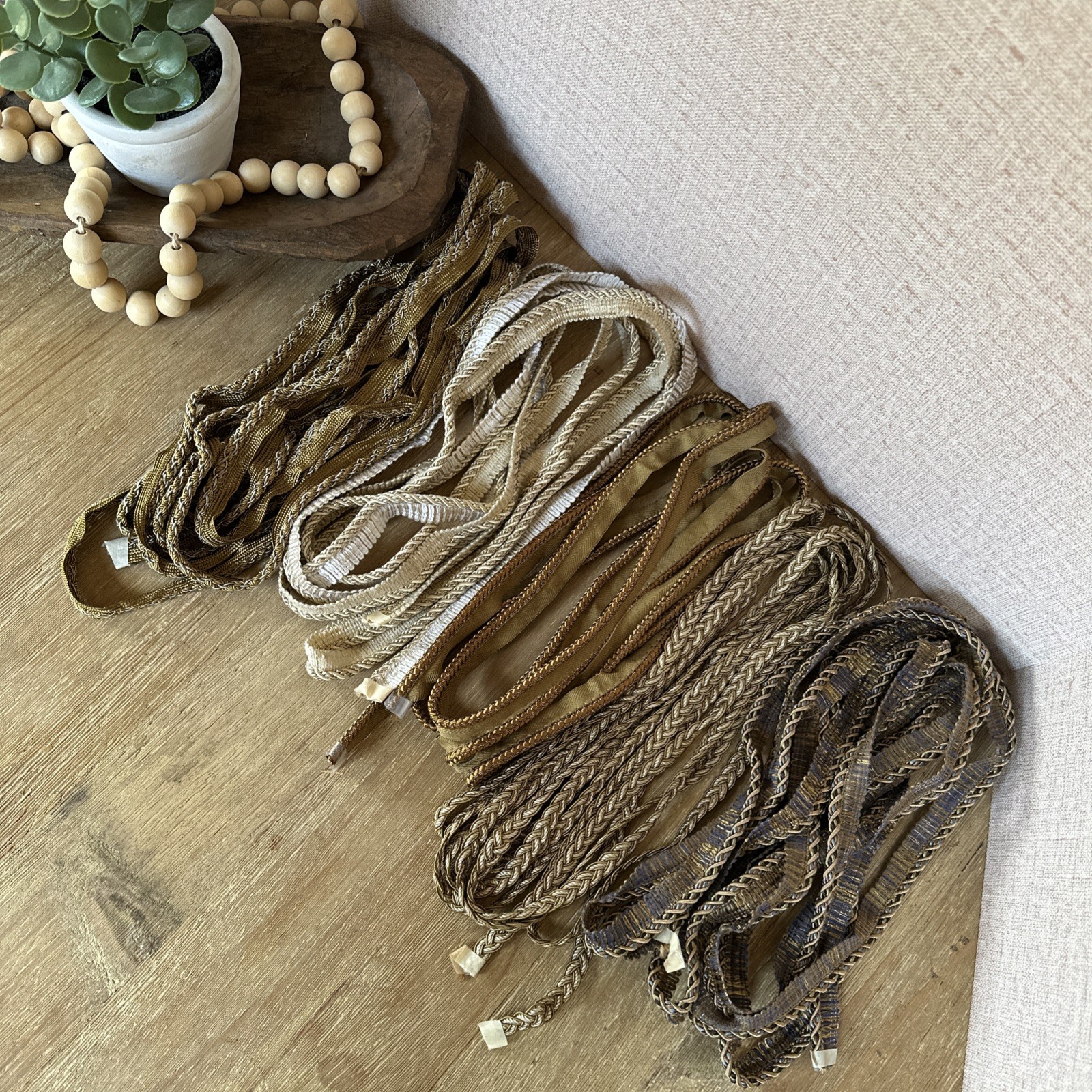 Vtg Upholstery Trim Lot 24+ Yds Gold Gimp Braid Lip Cord Fringe Craft Destash
