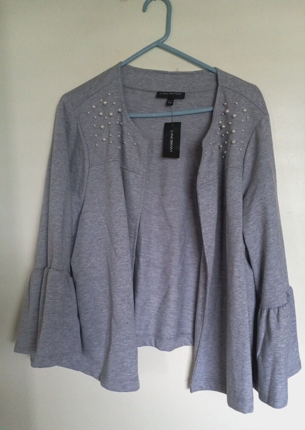 Lane Bryant Women\'s Gray Pearl Accented Open Cardigan Size 18/20 NEW Lane Bryant Women\'s Gray Pearl Accented Open Cardigan Size 18/20 NEW