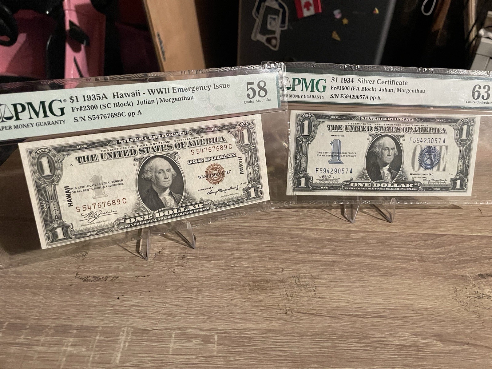 1935A Hawaiian $1 Dollar Bill & 1934 $1 Dollar  Bill ((FUNNYBACK))
