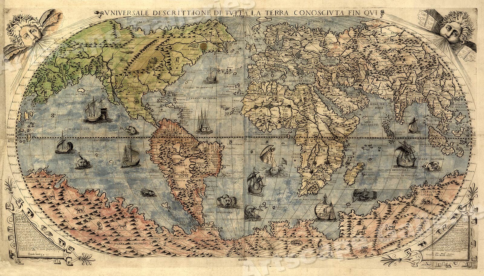 1565 Known World Map Gastaldi Bertelli Americas - 20x36