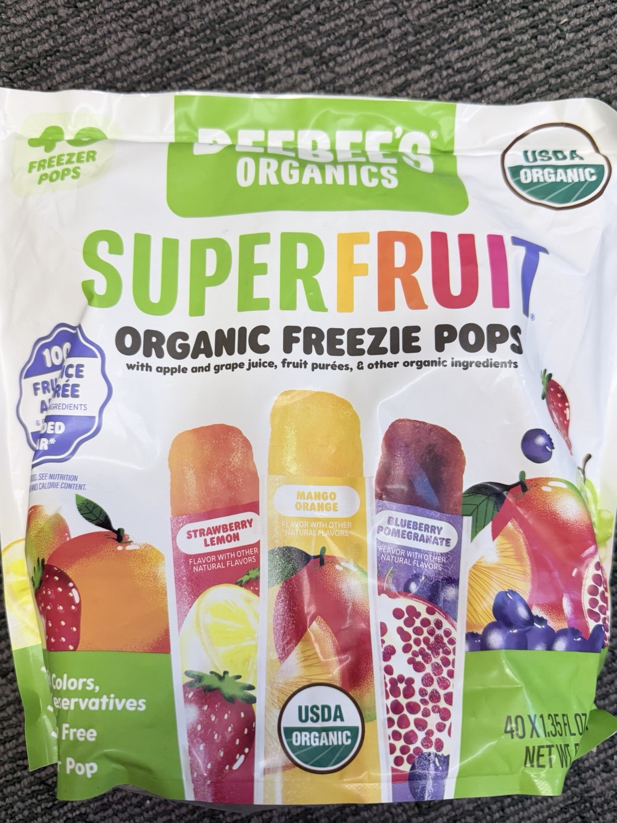 Deebee’s Organic Superfruit Freezie Ice Pops Variety 40ct 1.35oz Vegan BPA Free