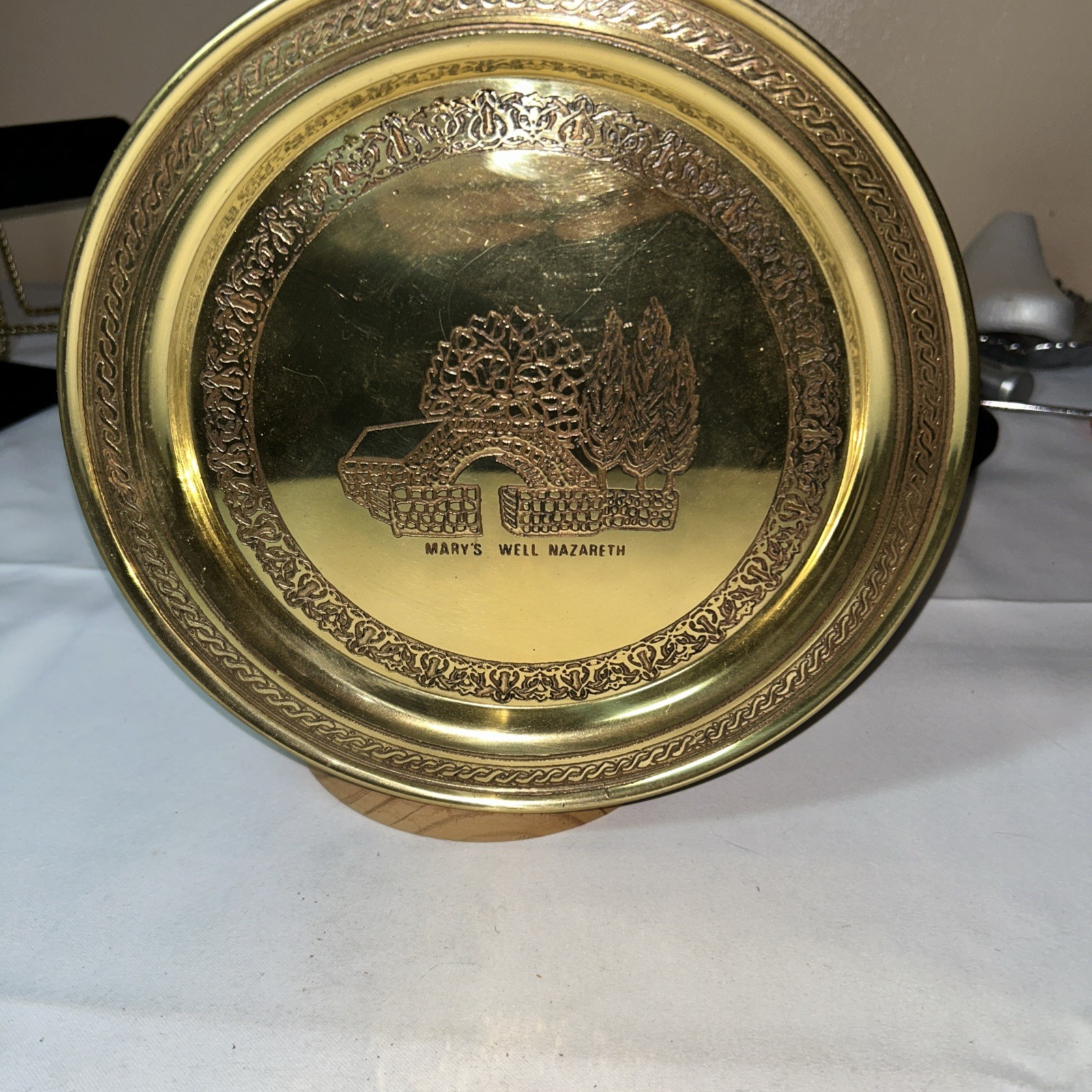 Vintage “ Mary’s Well Nazareth”  Brass Plate/Tray From Islander Matar & Sons