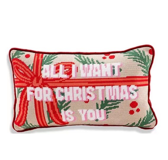 FURBISH Christmas Pillow - All I Want For Christmas Needlepoint Pillow NWT