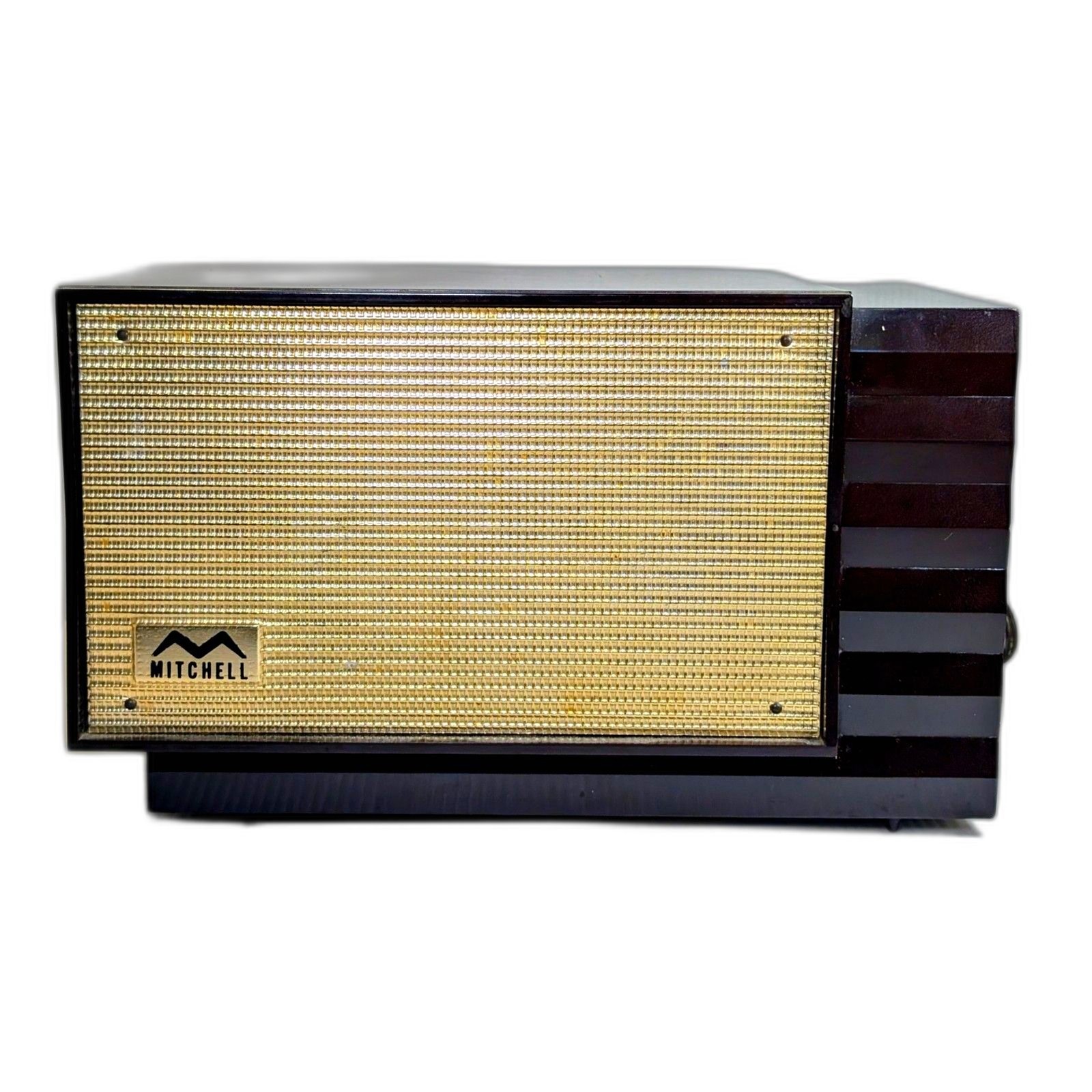 Vintage 1950s Mitchell Tabletop AM Tube Radio Dark Brown Bakelite Gold Grille