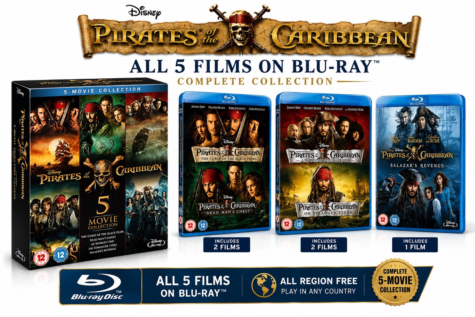 Pirates of the Caribbean - Complete Collection [Blu-ray] Region Free
