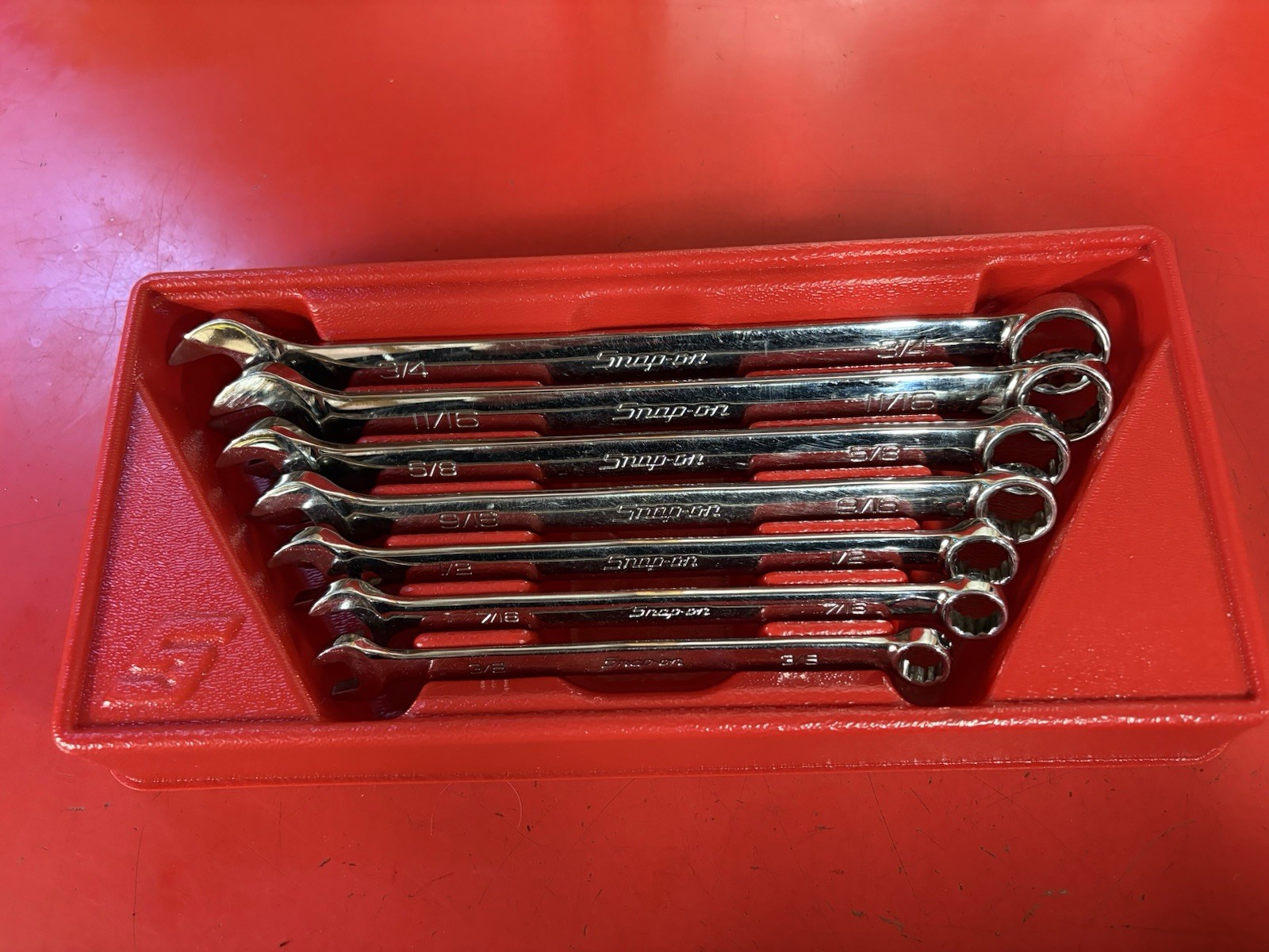 Snap On Tools OEX707B 7 Pc 12-PT SAE Combination Wrench Set In Tray 3/8\ Snap On Tools OEX707B 7 Pc 12-PT SAE Combination Wrench Set In Tray 3/8\