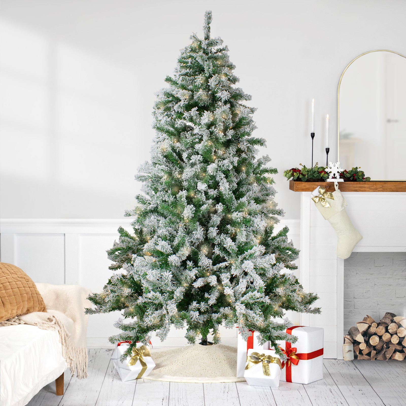 Northlight 7.5 ft Flocked Winter Fir Artificial Christmas Tree White LED Light