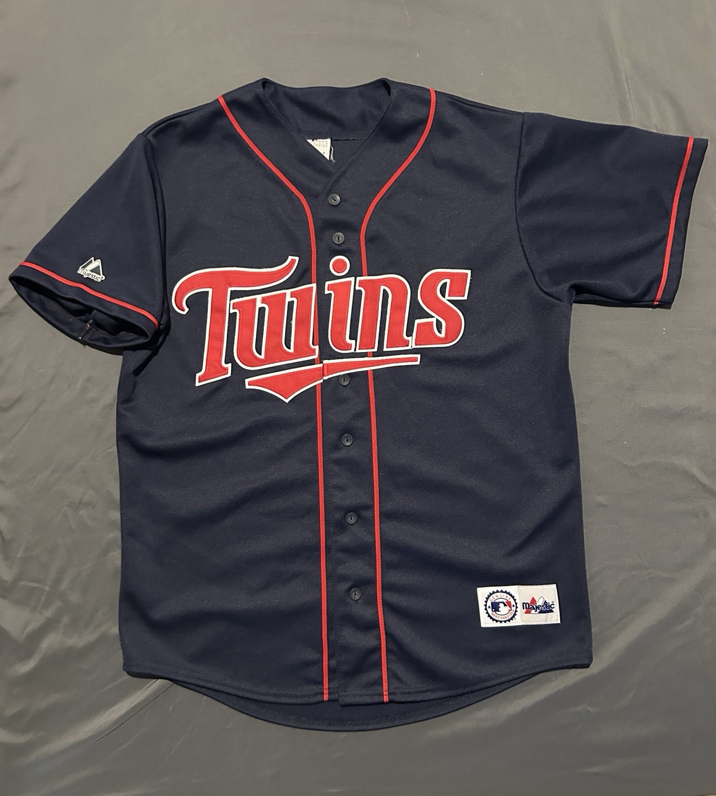 Vintage Minnesota Twins Jersey Mens Large Blue MLB Majestic Stitched Baseball