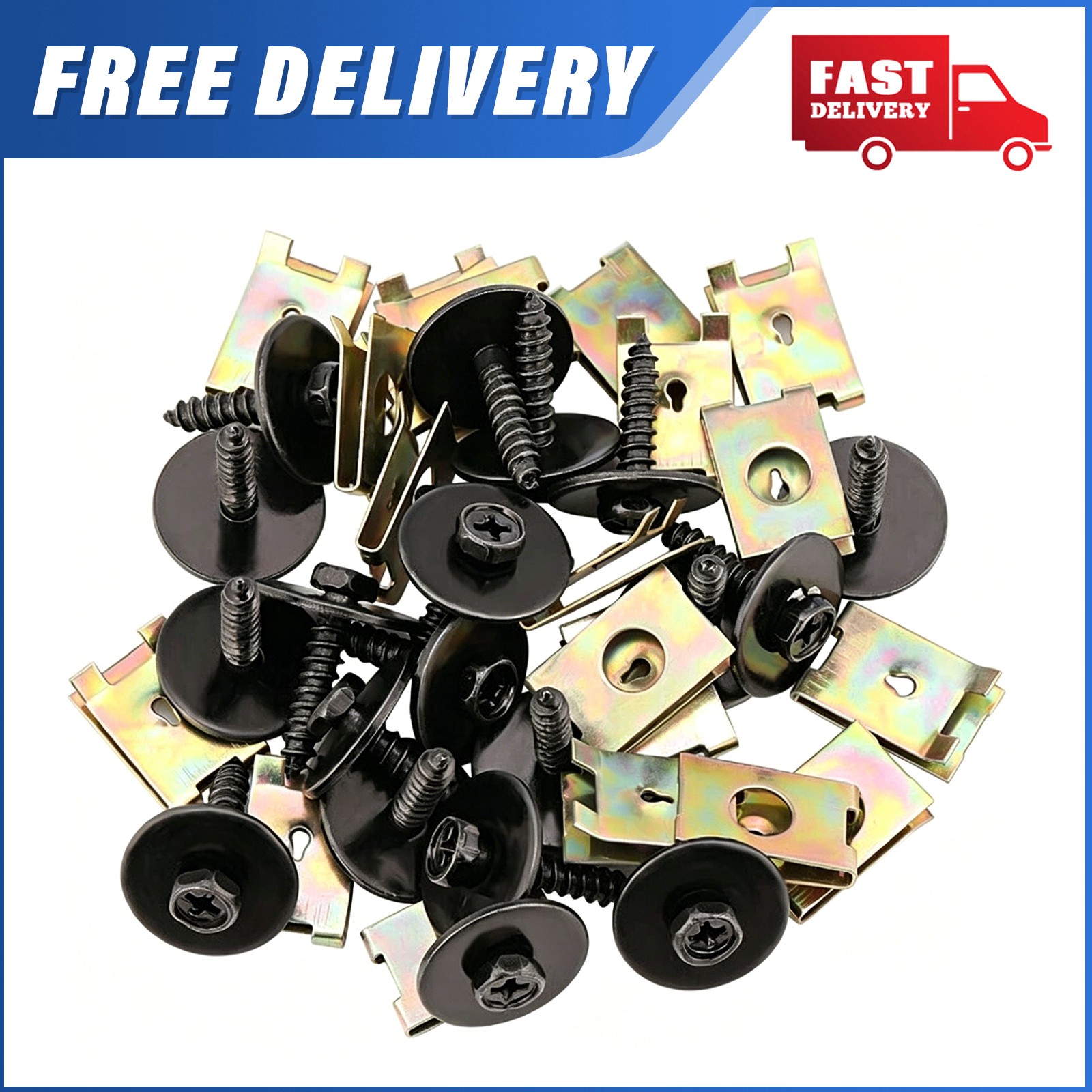 40X Metal Car Screw U Nut Clips Gasket Fastener Body Fender Bumper Retainer Kit
