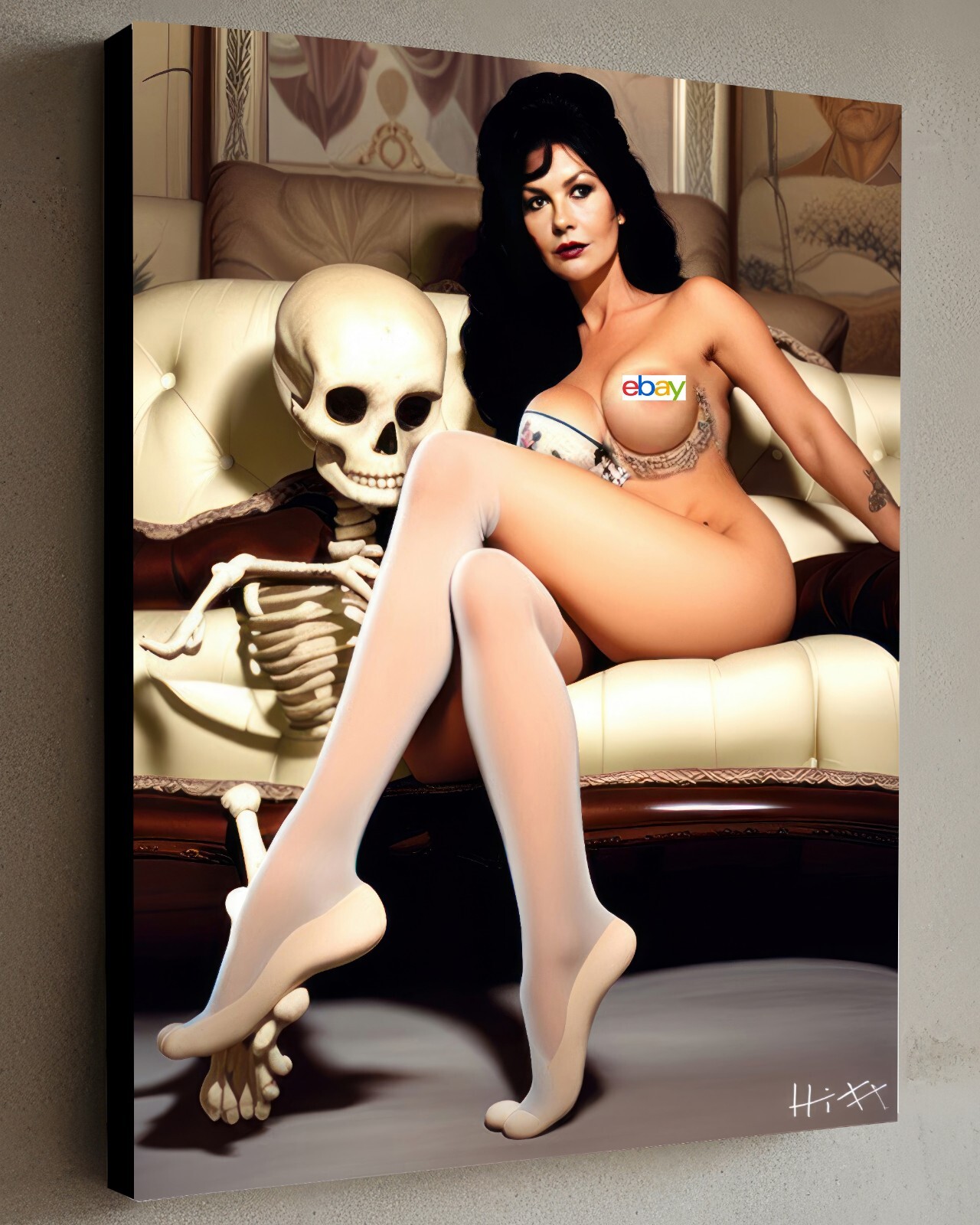 Morticia Addams realism impressionism w/COA - Framed Canvas 40X30cm signed Hitt Morticia Addams realism impressionism w/COA - Framed Canvas 40X30cm signed Hitt