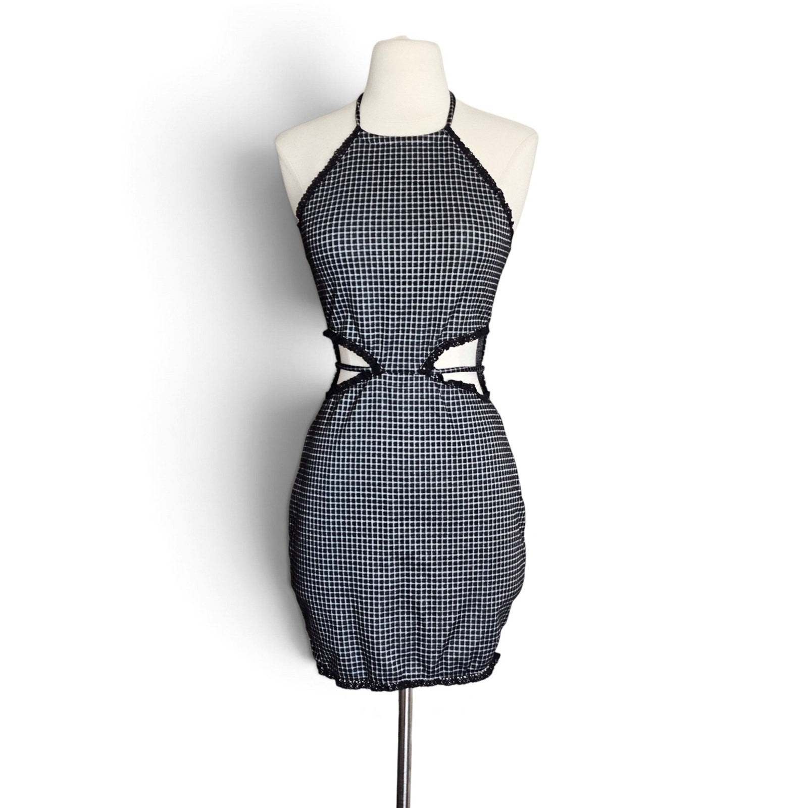 Luna Chix Black Cut-Out Plaid Halter Mini Dress Size Medium Whimsigoth Grunge