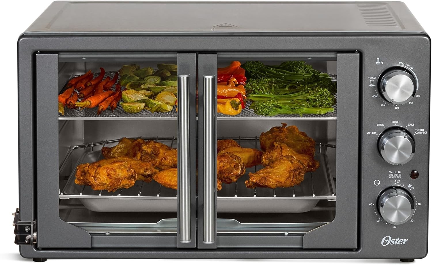 Oster Extra-Large 42L French Door Countertop Toaster Oven, 6-In-1 Air Fryer Oven
