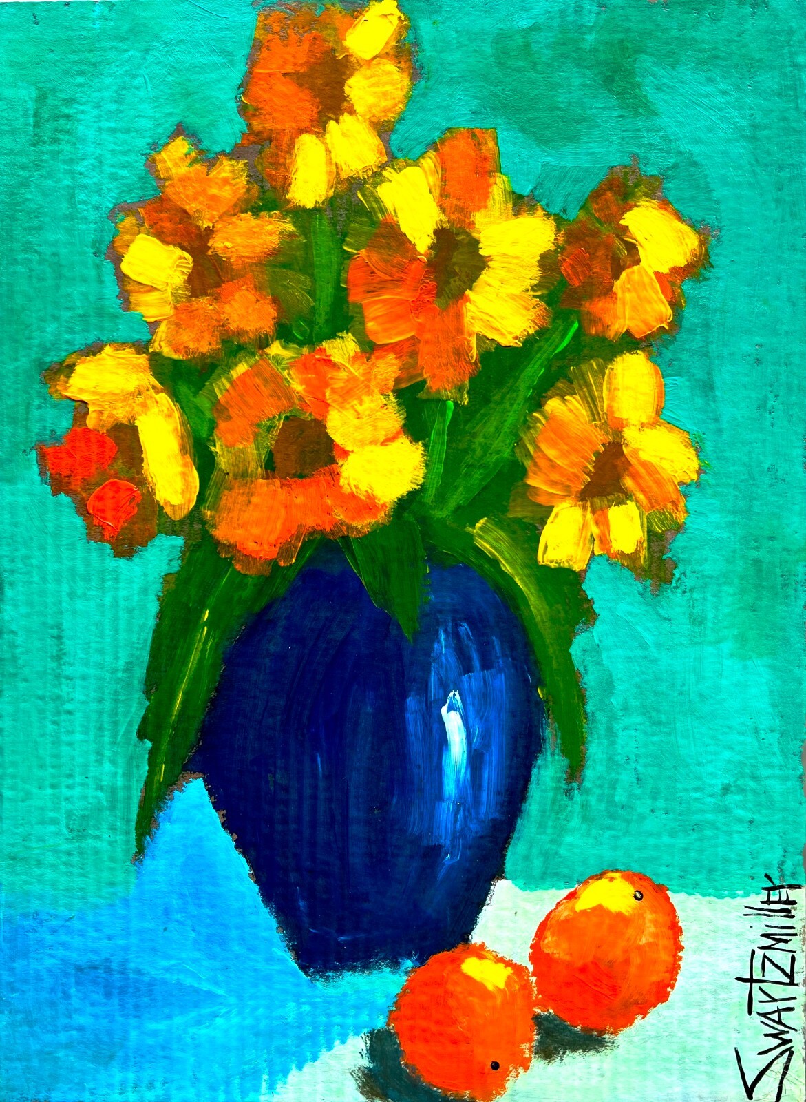 ORIGINAL colorful FLOWER PAINTING upcycled 15x20 original SWARTZMILLER DNA ART