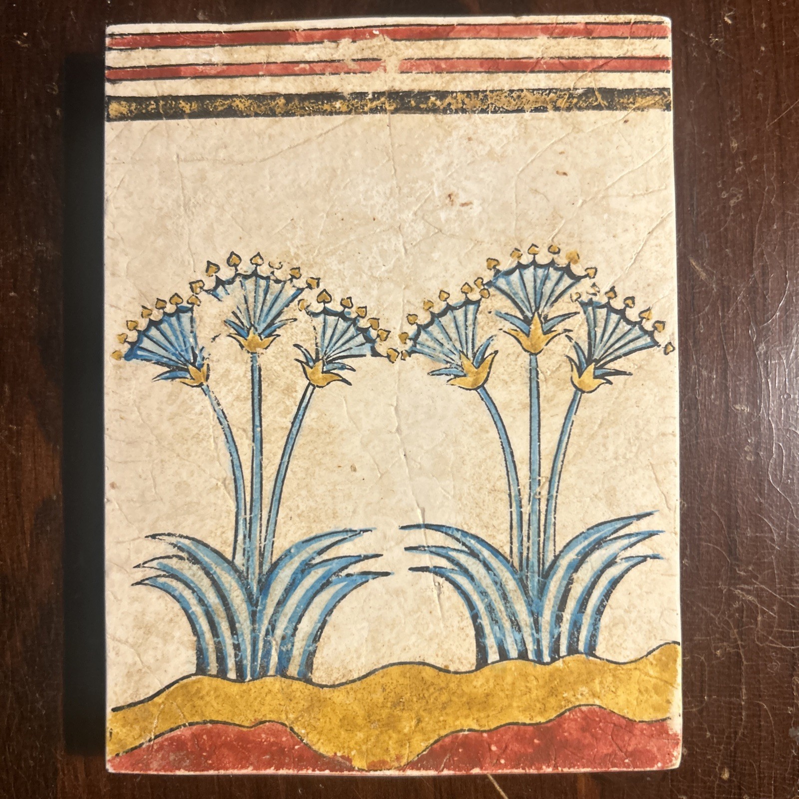 G Lioulias Greek Fresco Lilies Cast Stone Plaque Hand Painted Greece Minoan