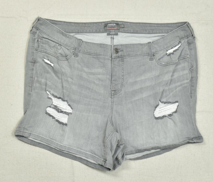 Torrid Women\'s Plus Size 22 Gray Super Soft Mid-Rise Distressed Denim Shorts Torrid Women\'s Plus Size 22 Gray Super Soft Mid-Rise Distressed Denim Shorts