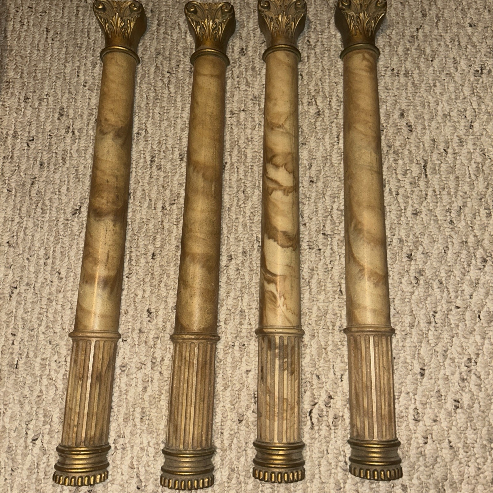 4 Architectural Salvage Antique Faux Marble columns , Beige/Gold, Marble Pattern 4 Architectural Salvage Antique Faux Marble columns , Beige/Gold, Marble Pattern