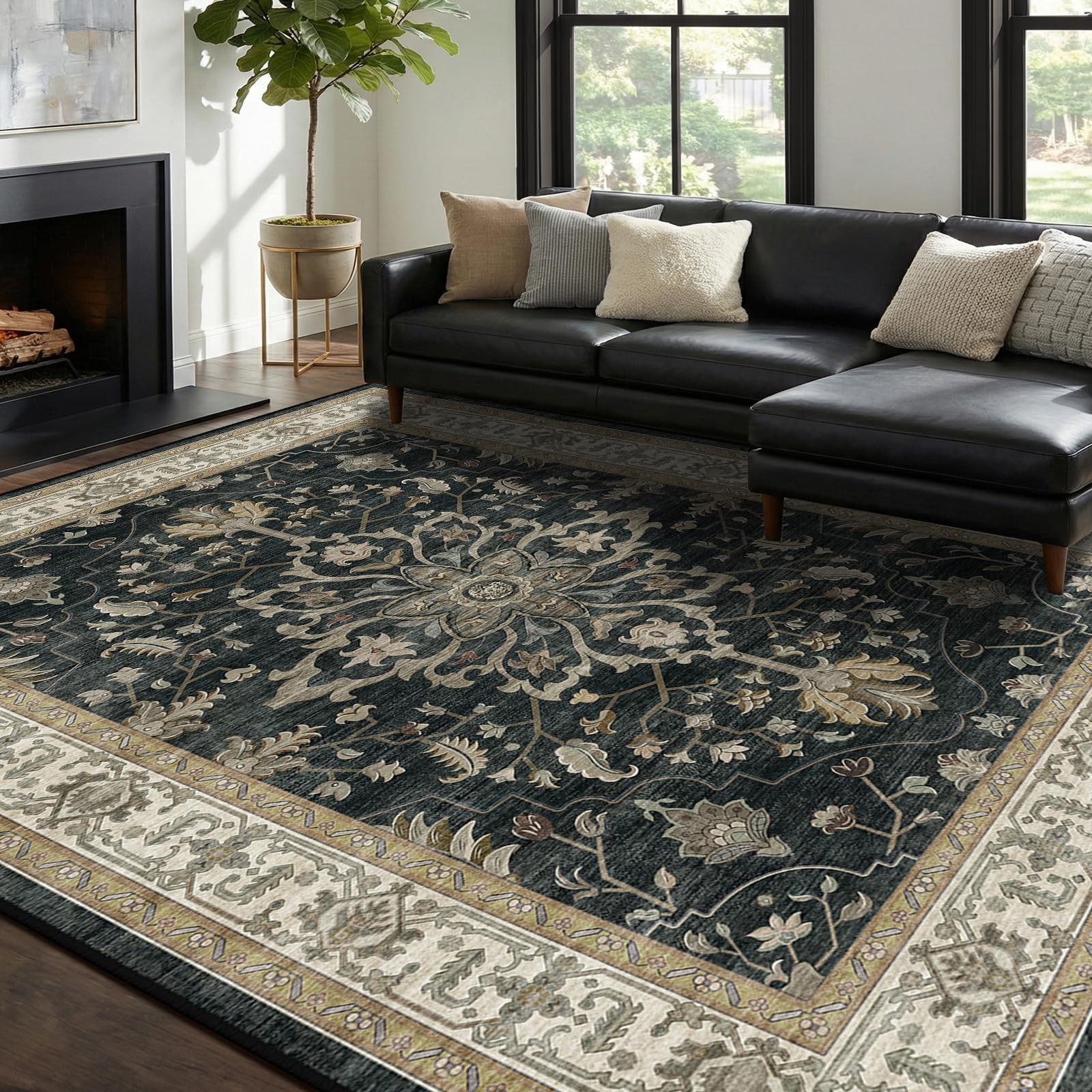 RELEANY Washable Vacuum-Friendly Area Rugs 8\'x10\' Black/Vintage | Low Pile Stain RELEANY Washable Vacuum-Friendly Area Rugs 8\'x10\' Black/Vintage | Low Pile Stain