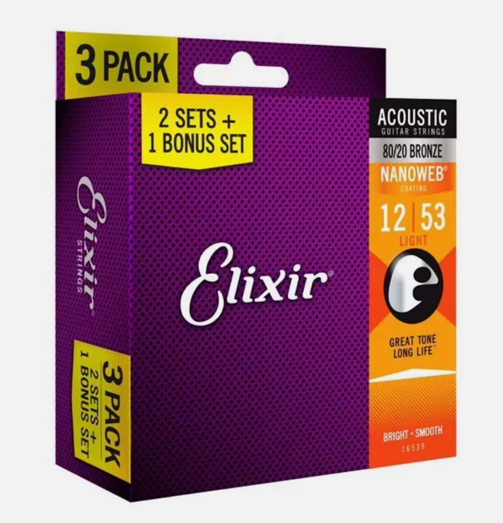*3 SETS ELIXIR 11052 80/20 BRONZE NANOWEB ACOUSTIC GUITAR STRINGS LIGHT(12-53)* *3 SETS ELIXIR 11052 80/20 BRONZE NANOWEB ACOUSTIC GUITAR STRINGS LIGHT(12-53)*