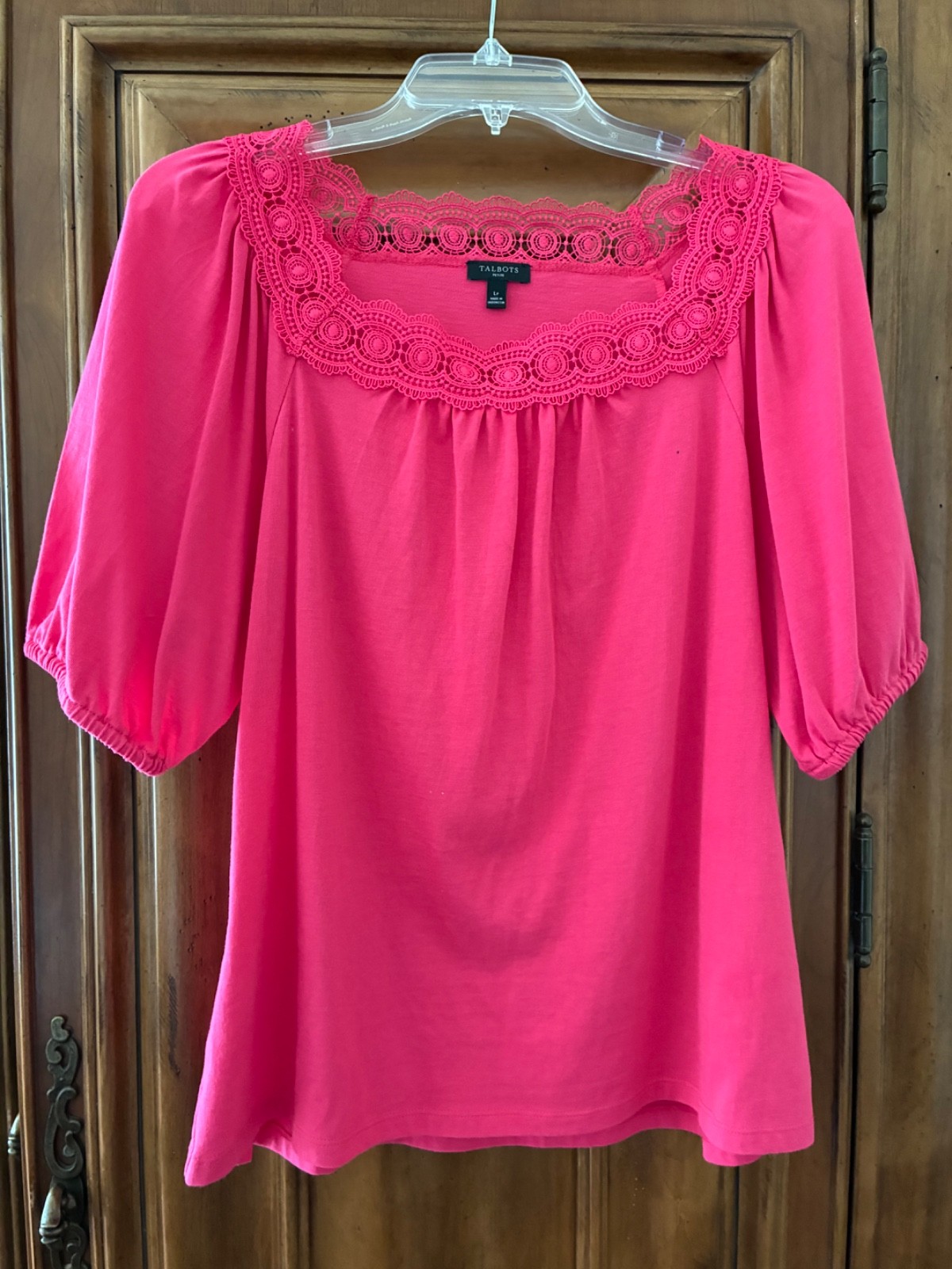 Talbots pink lace neck. top LP 100% cotton Talbots pink lace neck. top LP 100% cotton