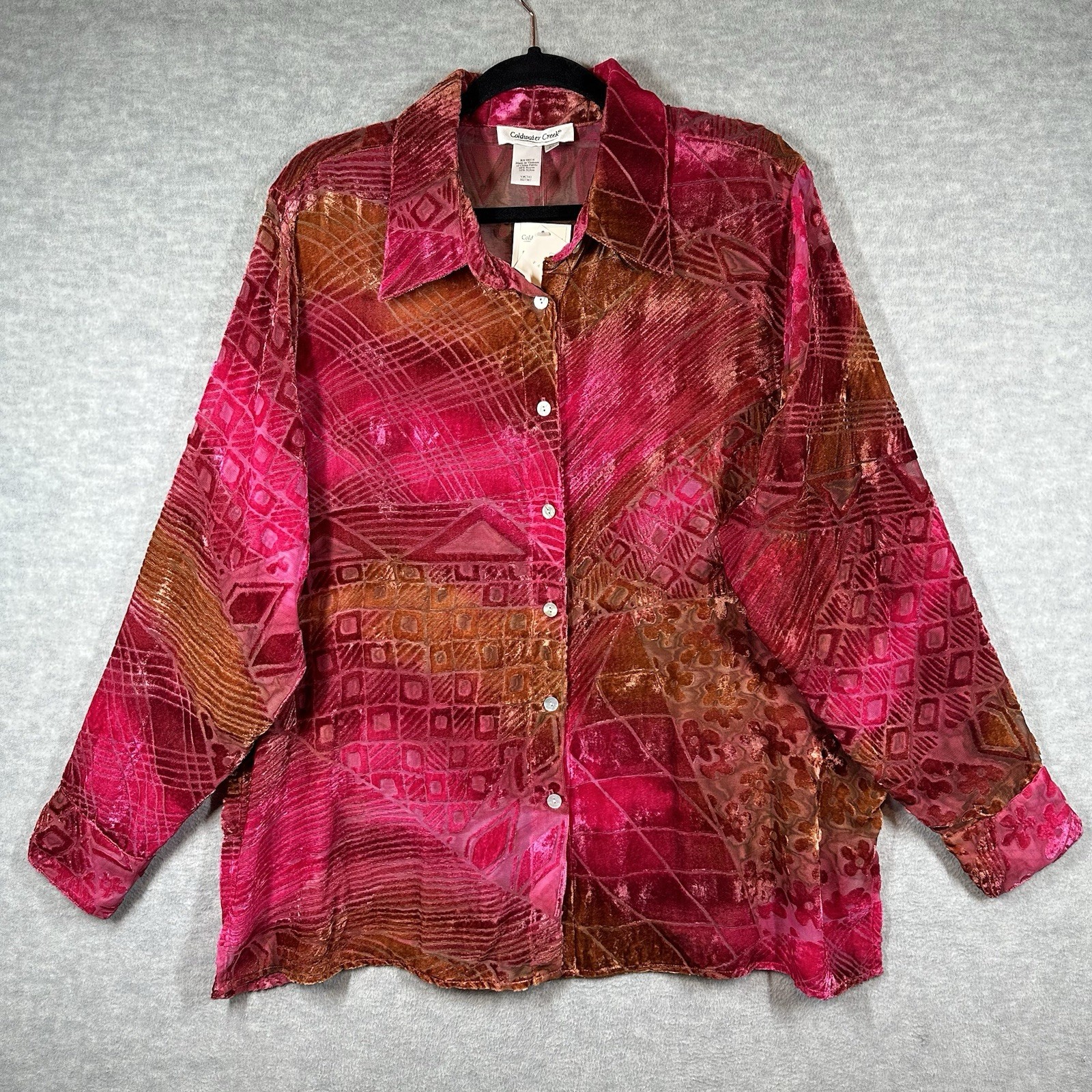 Coldwater Creek Velvet Burnout Blouse Size 2X Semi Sheer Boho Artsy Chic NWT Coldwater Creek Velvet Burnout Blouse Size 2X Semi Sheer Boho Artsy Chic NWT