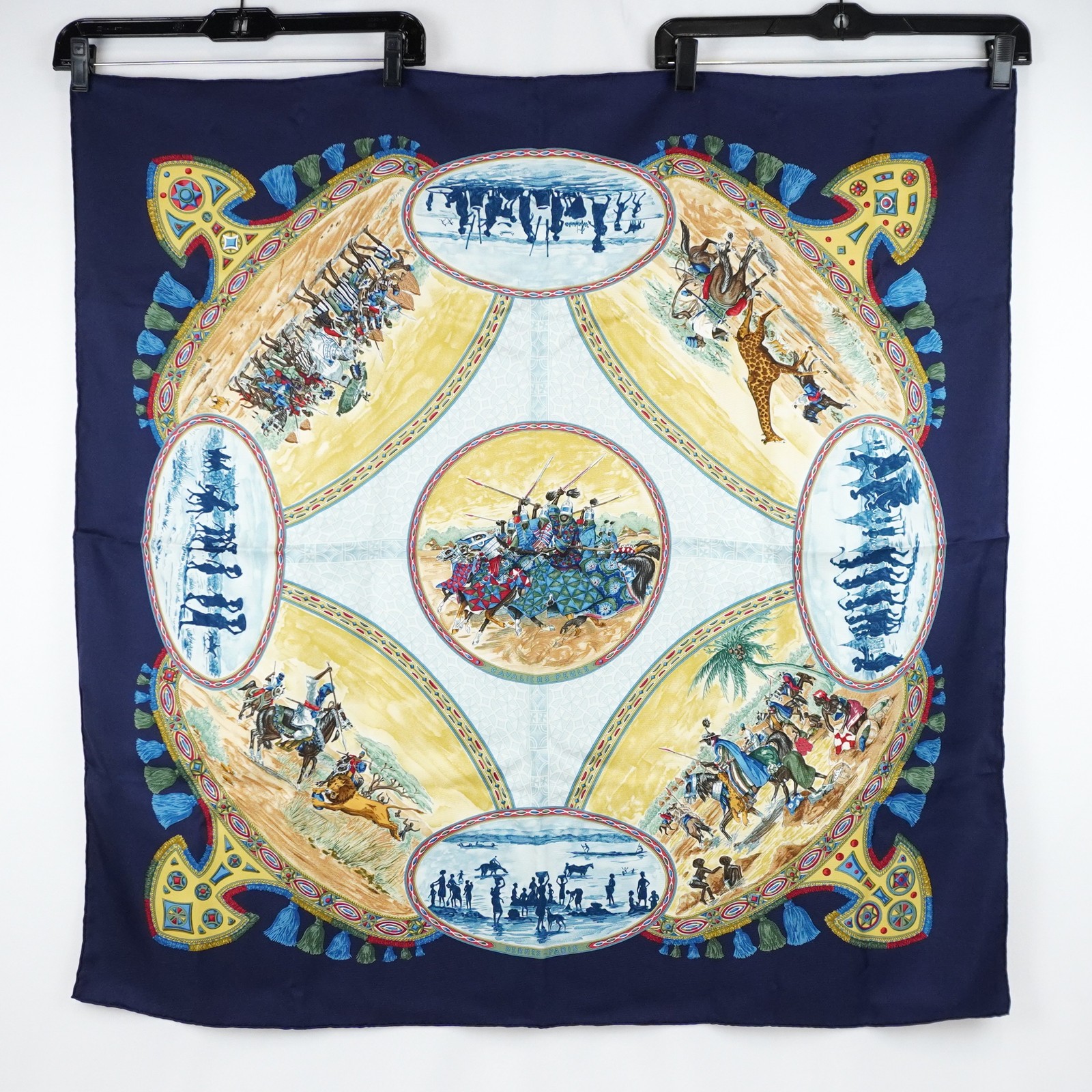 Hermès Cavaliers Peuls Silk 35in Square Scarf In Dark Blue/Multicolor - W/ Box
