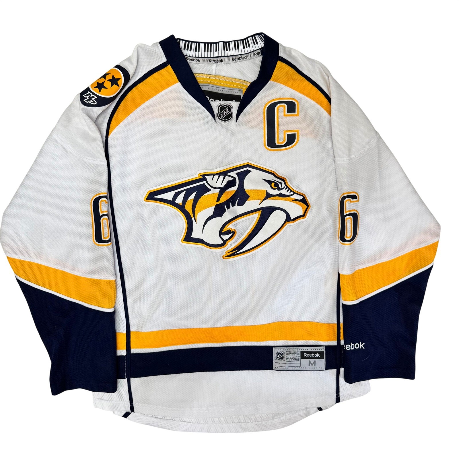 Reebok Nashville Predators Shea Weber Away Jersey White Stitched Size M Captain Reebok Nashville Predators Shea Weber Away Jersey White Stitched Size M Captain