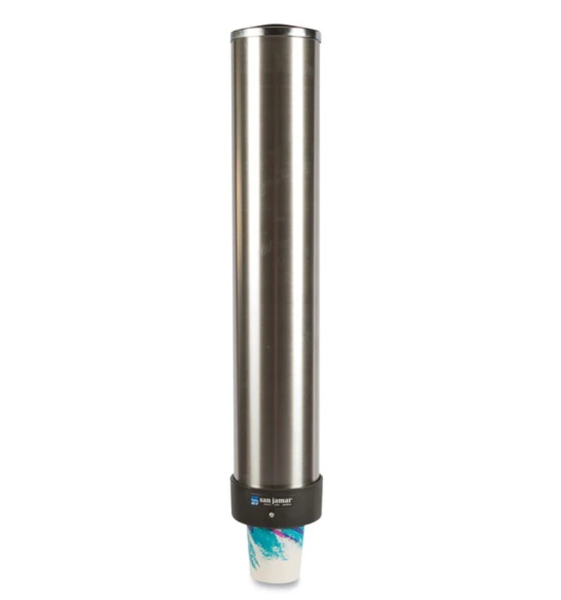 San Jamar C3400P Stainless Steel Pull-Type Cup Dispenser 12-24 oz Commercial -