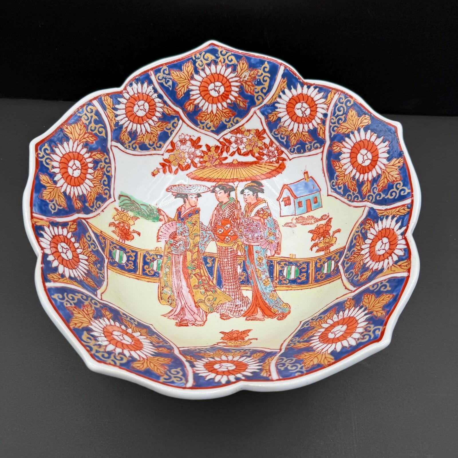 Vintage Chinese Famille Rose Geisha Large Bowl, Hand-Painted with Qianlong Mark Vintage Chinese Famille Rose Geisha Large Bowl, Hand-Painted with Qianlong Mark