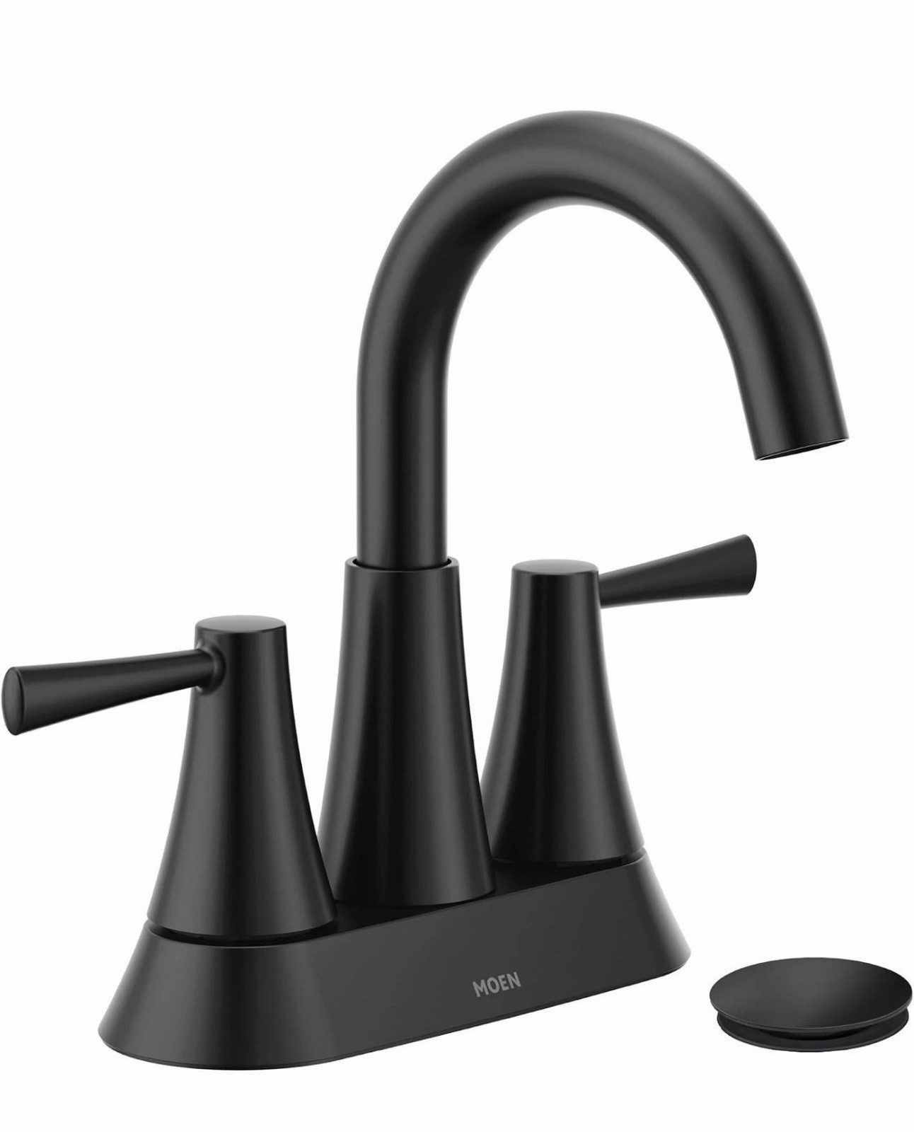 Moen 84022BL Ronan Matte Black Two Handle High Arc Bathroom Sink Faucet W/ Drain Moen 84022BL Ronan Matte Black Two Handle High Arc Bathroom Sink Faucet W/ Drain