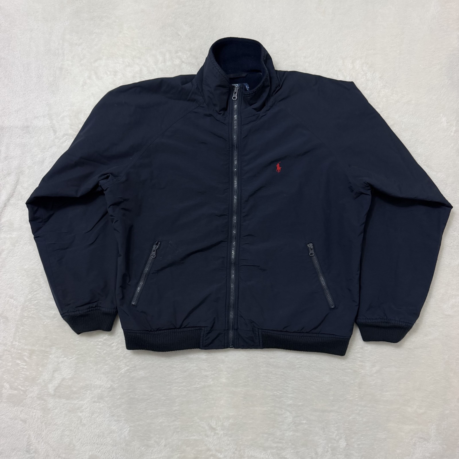Vintage Polo Ralph Lauren Jacket Mens Large Blue Fleece Lined Bomber Full Zip
