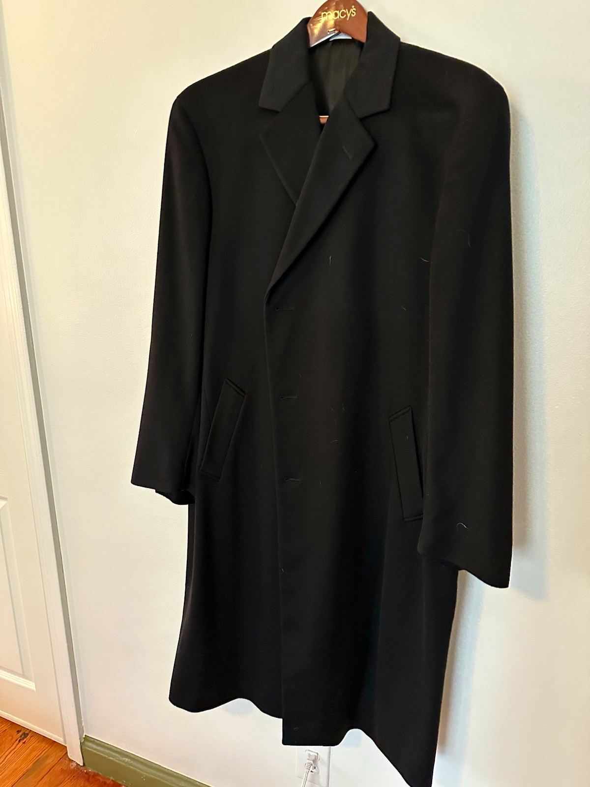 *NEW* Nordstrom Men\'s 44L Black Wool Full Length Overcoat Button *NEW* Nordstrom Men\'s 44L Black Wool Full Length Overcoat Button