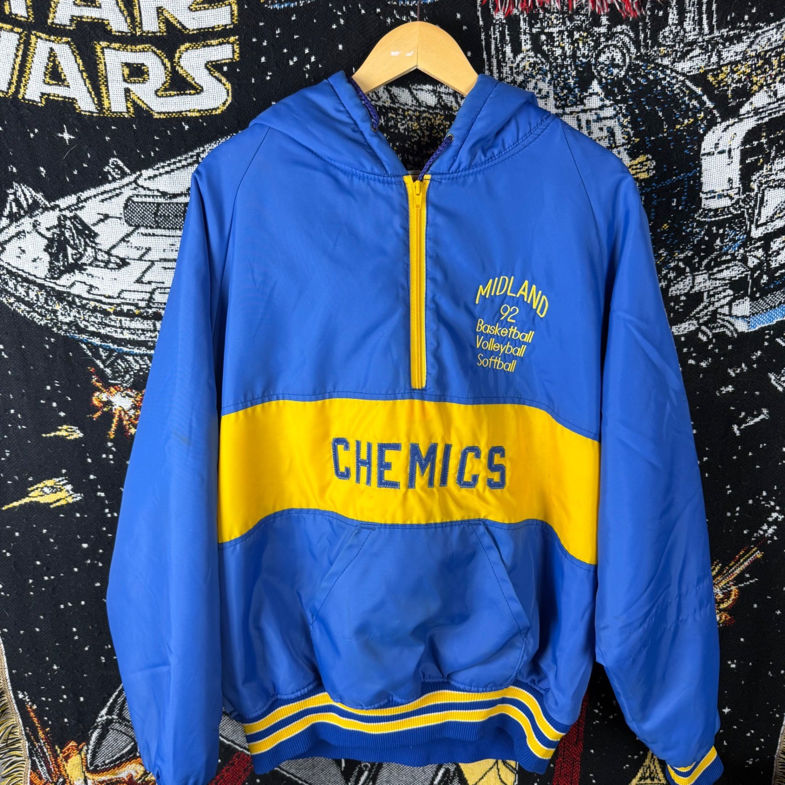 Vintage Harvard Clothing Midland Chemics Quarter Zip Hooded Windbreaker Blue L Vintage Harvard Clothing Midland Chemics Quarter Zip Hooded Windbreaker Blue L
