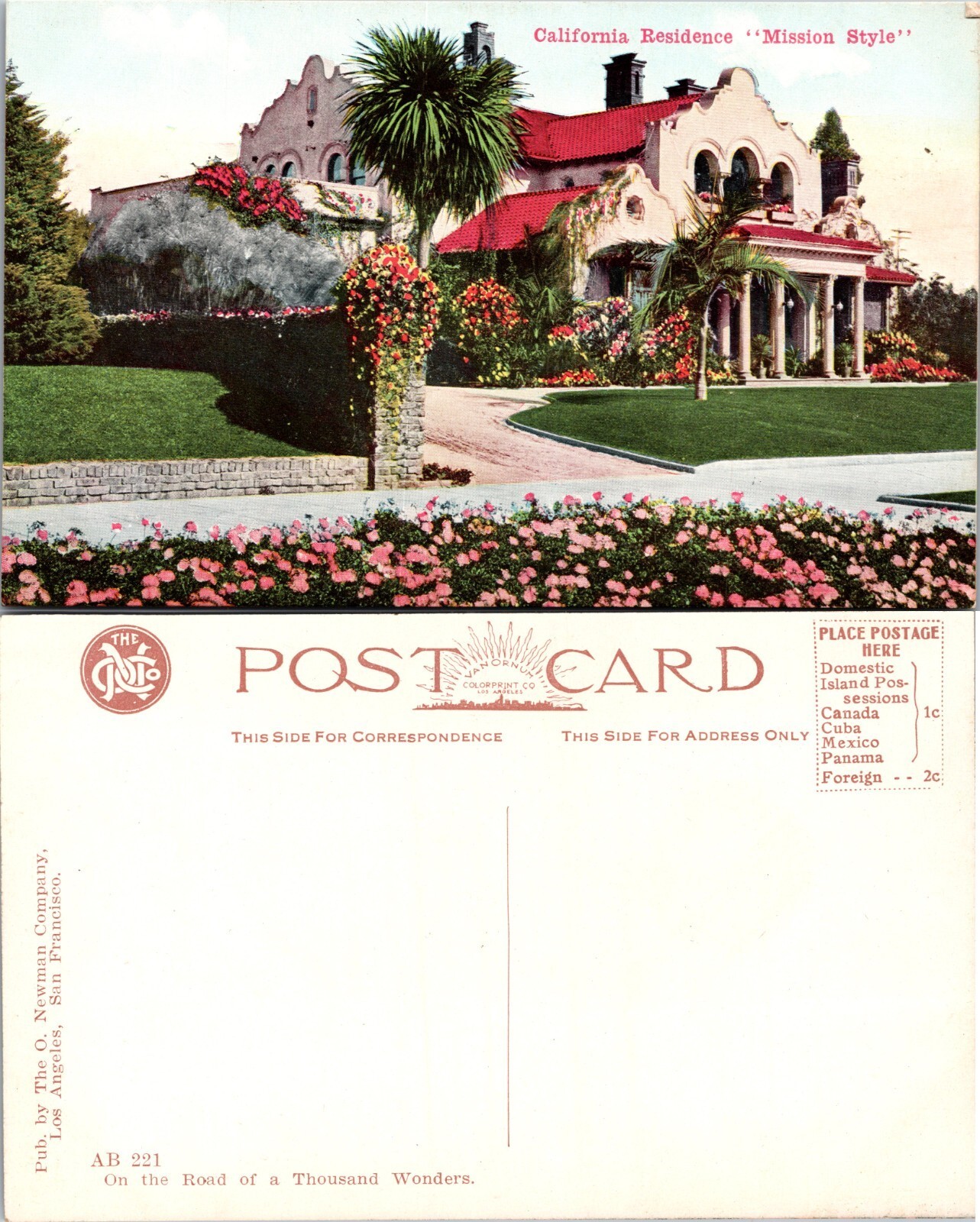 California Residence Mission Style Postcard