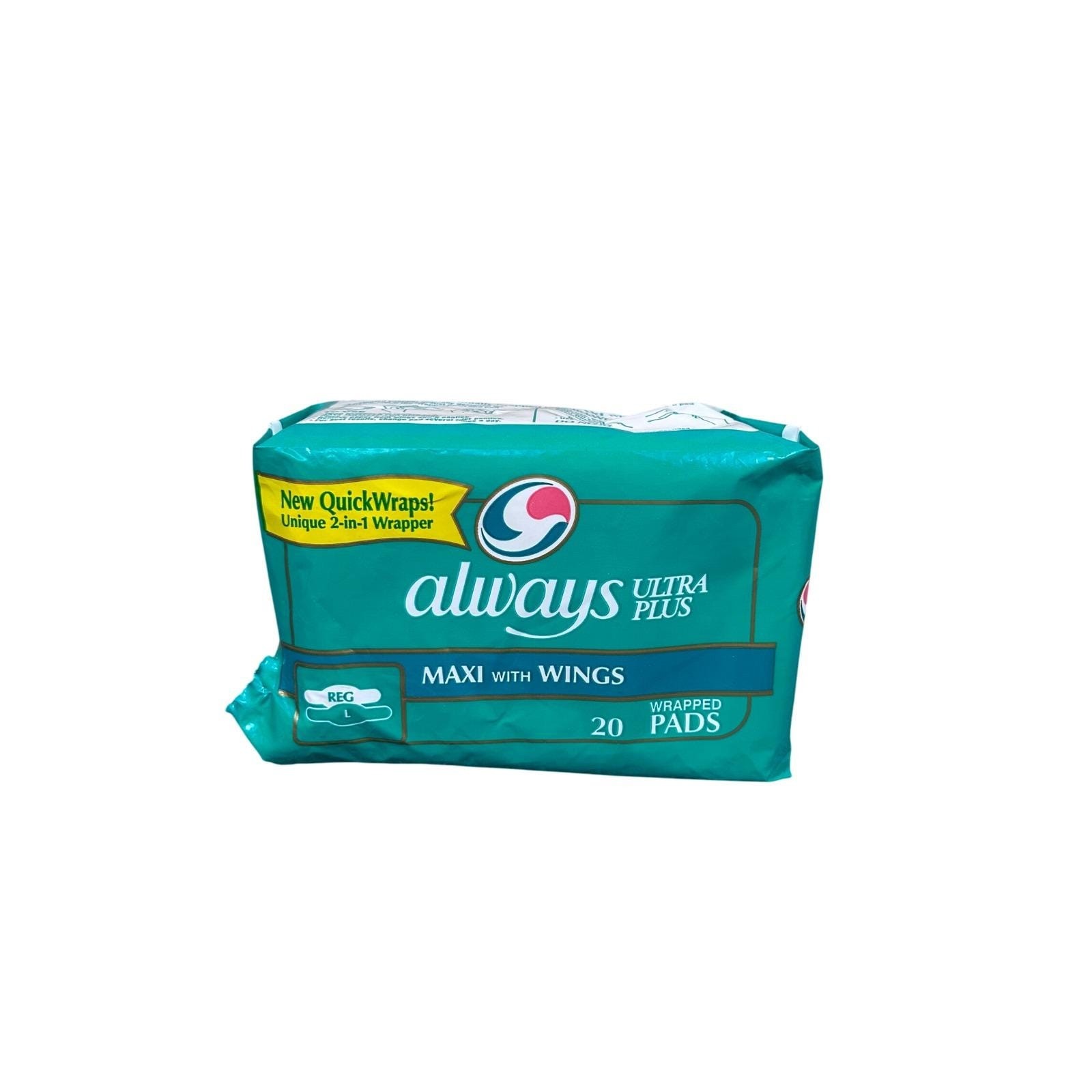 Vintage Always Ultra Plus Maxi Pads Wings Regular Absorbency 16 Count Wrapped