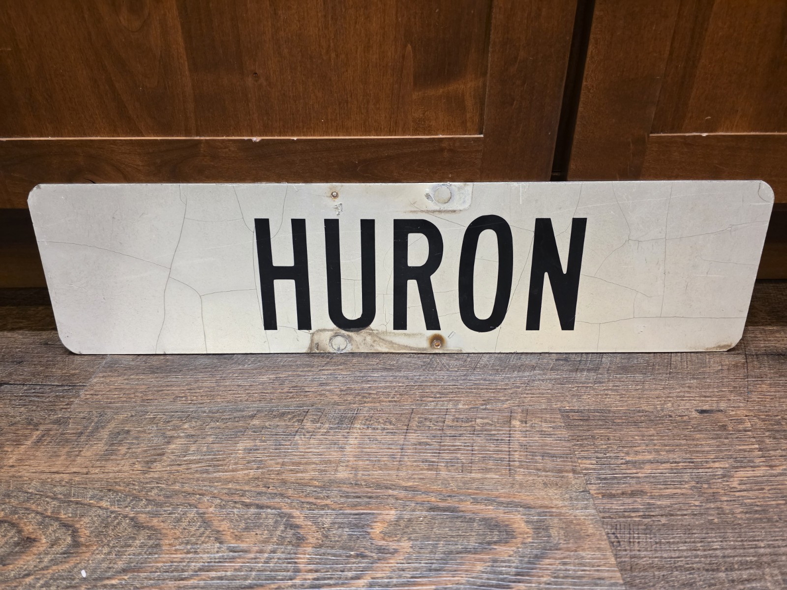 Vintage HURON Metal Street Sign Blade Lake Huron Native American Indian...