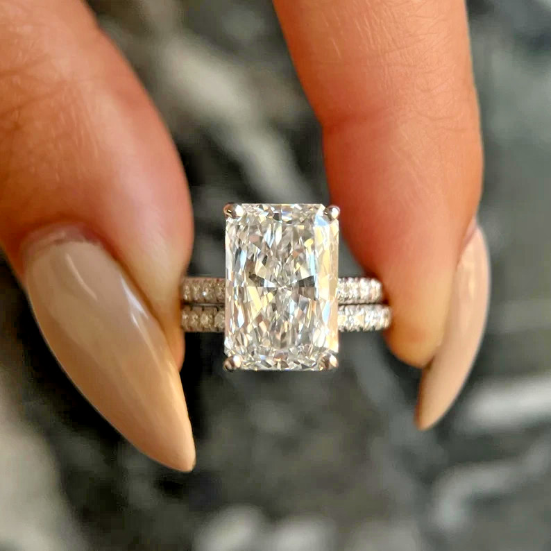 4.90 Ct Radiant-Cut EF/VS1 Lab Grown Diamond Engagement Ring Set 14k White Gold 4.90 Ct Radiant-Cut EF/VS1 Lab Grown Diamond Engagement Ring Set 14k White Gold
