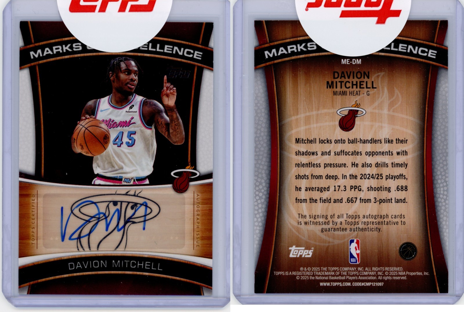 2025-26 Topps Basketball | Davion Mitchell Marks of Excellence Auto | ME-DM Heat 2025-26 Topps Basketball | Davion Mitchell Marks of Excellence Auto | ME-DM Heat