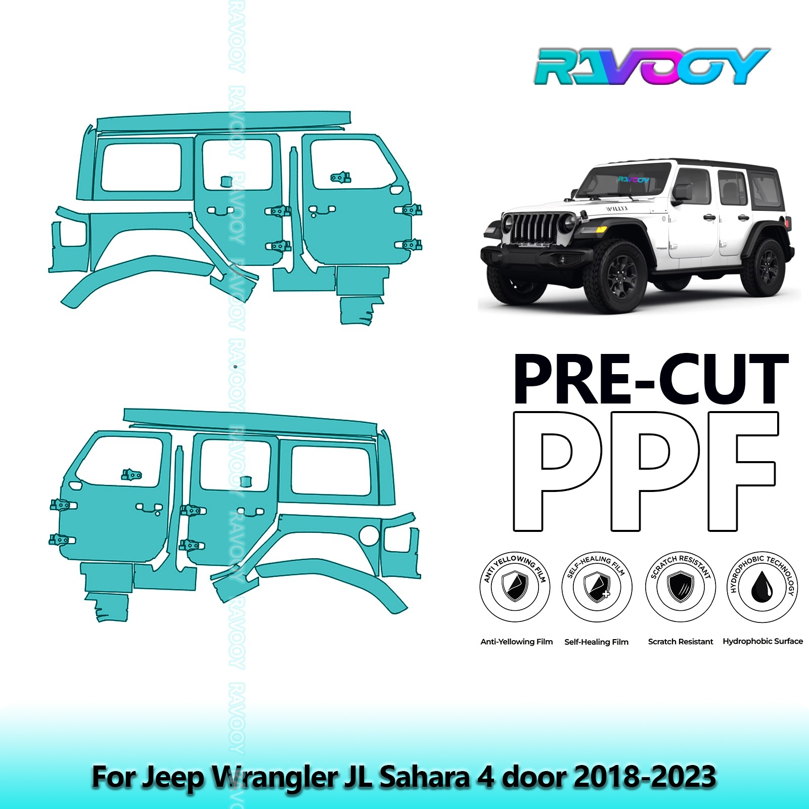 PreCut Paint Protection PPF Kit For Jeep Wrangler JL Sahara 4 door 2018-2023