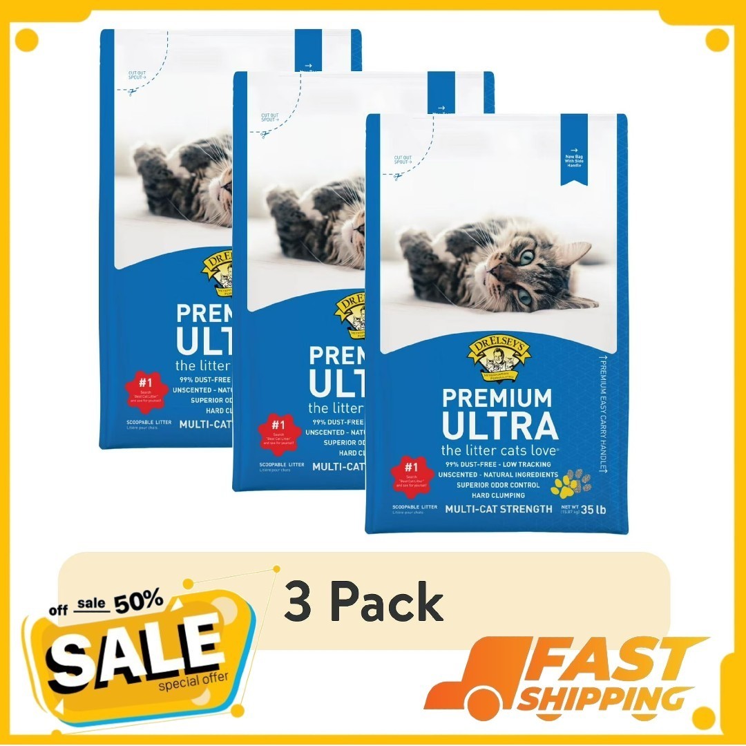 (3 pack) Dr. Elsey\'s Premium Ultra Unscented Clumping Clay Cat Litter 35 lb. Bag (3 pack) Dr. Elsey\'s Premium Ultra Unscented Clumping Clay Cat Litter 35 lb. Bag